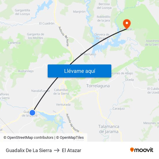 Guadalix De La Sierra to El Atazar map