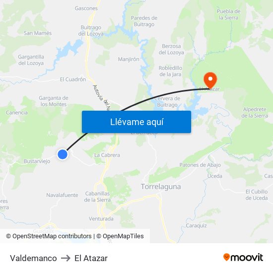 Valdemanco to El Atazar map