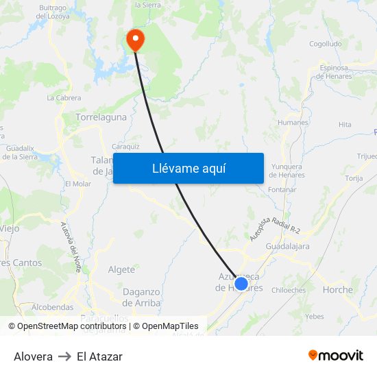 Alovera to El Atazar map