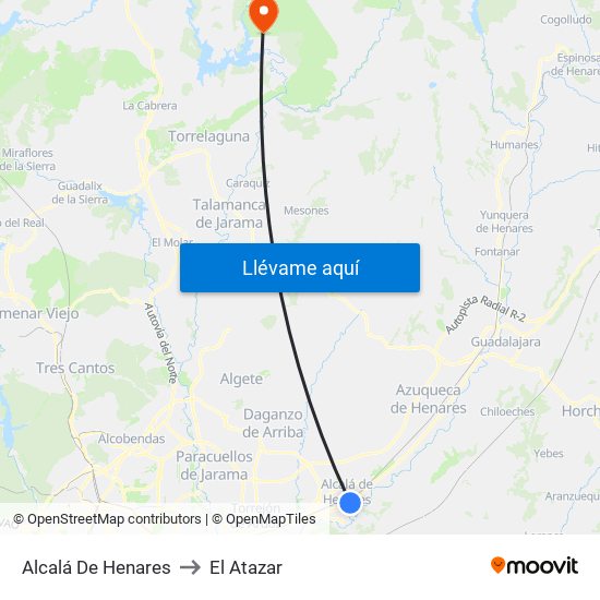 Alcalá De Henares to El Atazar map