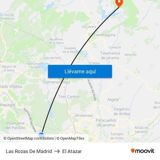 Las Rozas De Madrid to El Atazar map