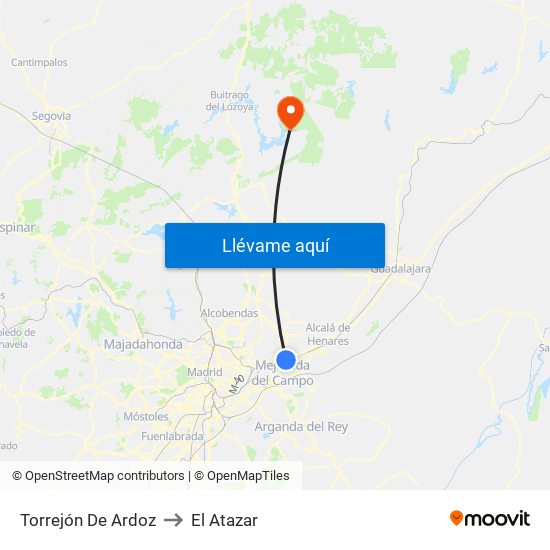 Torrejón De Ardoz to El Atazar map