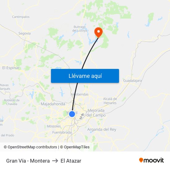 Gran Vía - Montera to El Atazar map