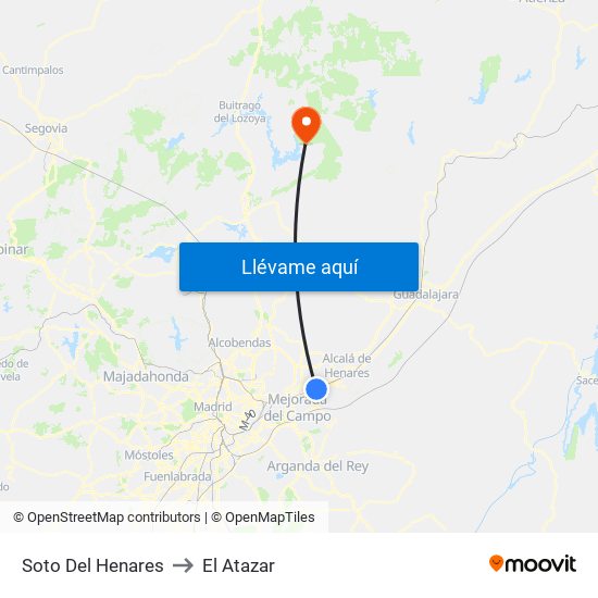 Soto Del Henares to El Atazar map