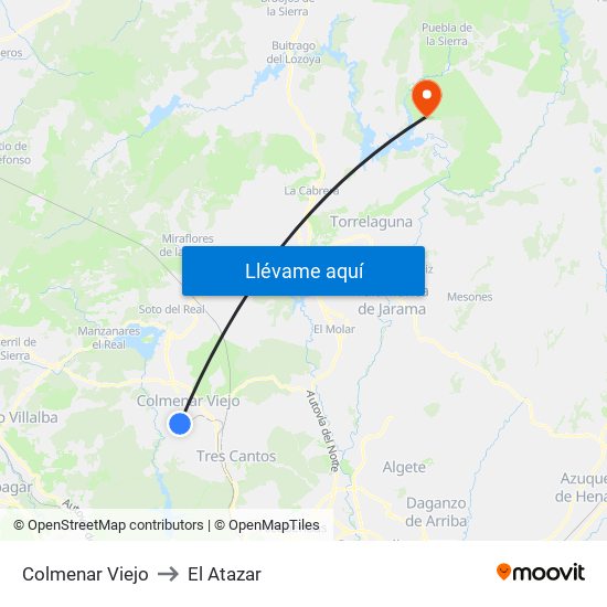 Colmenar Viejo to El Atazar map