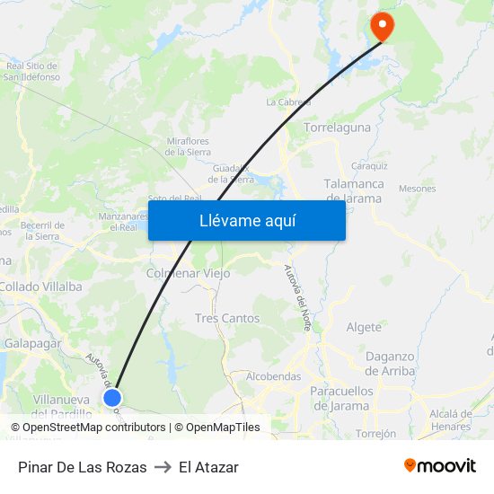 Pinar De Las Rozas to El Atazar map