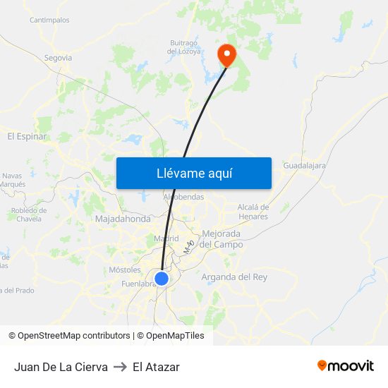 Juan De La Cierva to El Atazar map