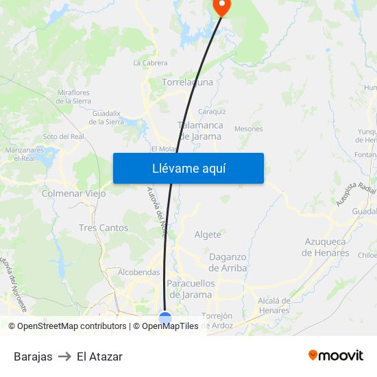 Barajas to El Atazar map
