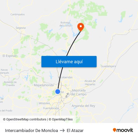 Intercambiador De Moncloa to El Atazar map