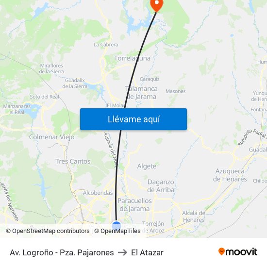 Av. Logroño - Pza. Pajarones to El Atazar map