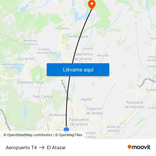 Aeropuerto T4 to El Atazar map