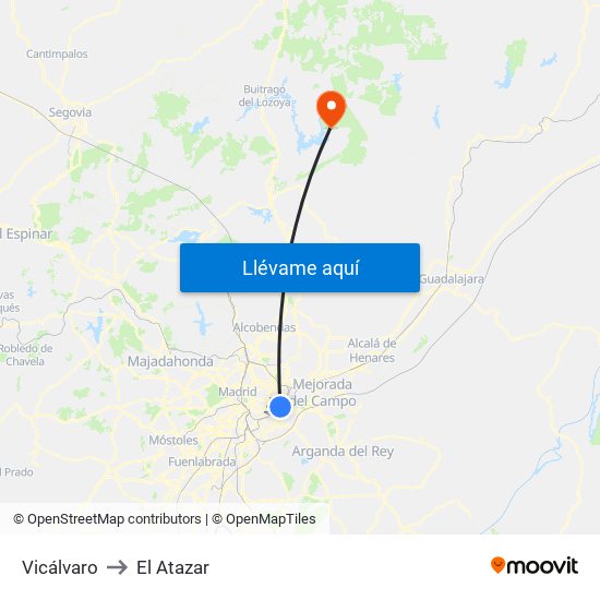 Vicálvaro to El Atazar map