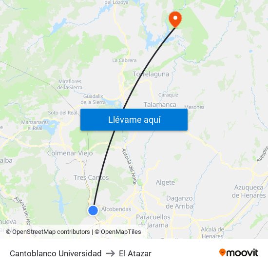 Cantoblanco Universidad to El Atazar map