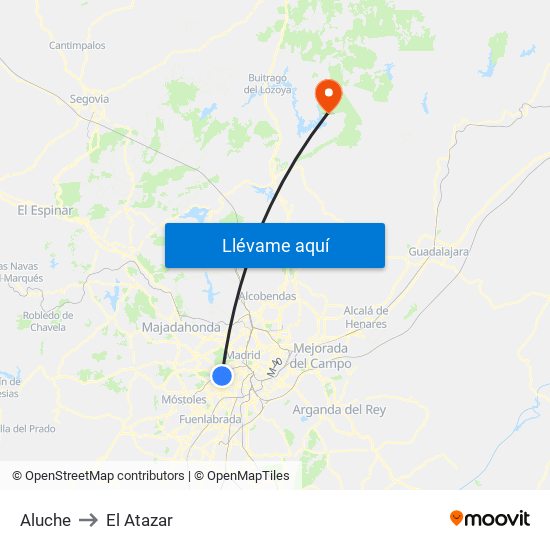 Aluche to El Atazar map