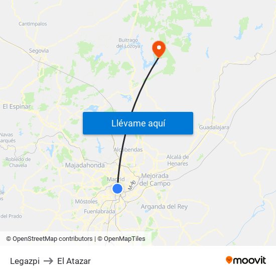 Legazpi to El Atazar map