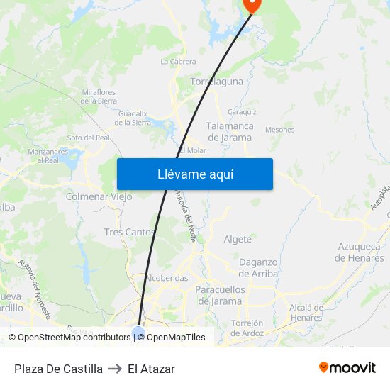 Plaza De Castilla to El Atazar map