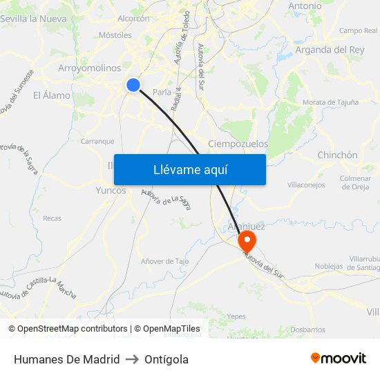 Humanes De Madrid to Ontígola map