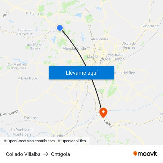 Collado Villalba to Ontígola map