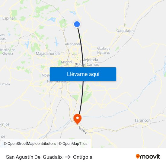 San Agustín Del Guadalix to Ontígola map