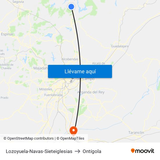 Lozoyuela-Navas-Sieteiglesias to Ontígola map