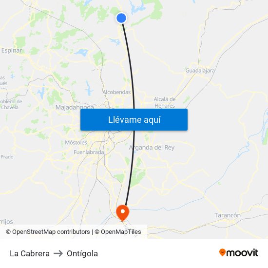 La Cabrera to Ontígola map