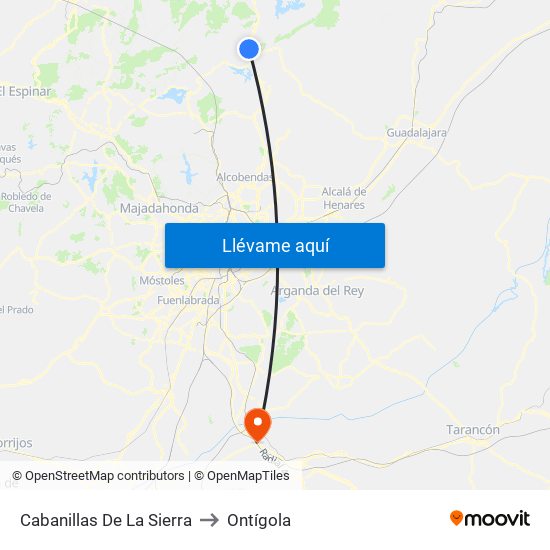 Cabanillas De La Sierra to Ontígola map