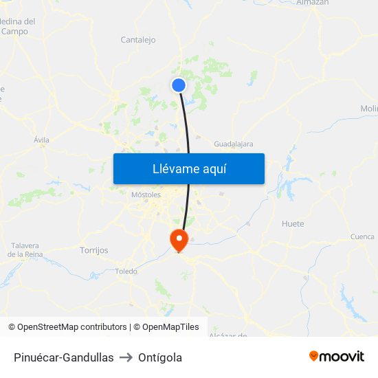 Pinuécar-Gandullas to Ontígola map