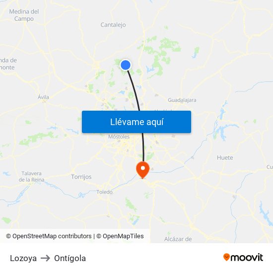 Lozoya to Ontígola map