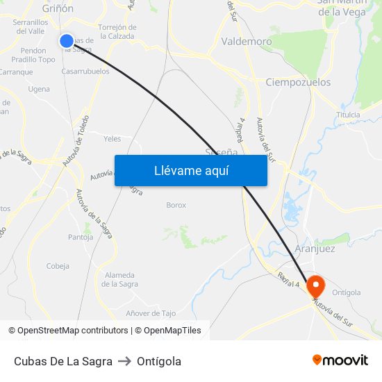 Cubas De La Sagra to Ontígola map