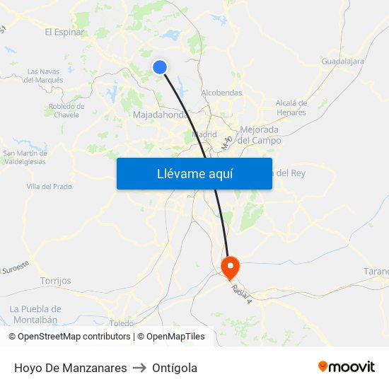 Hoyo De Manzanares to Ontígola map
