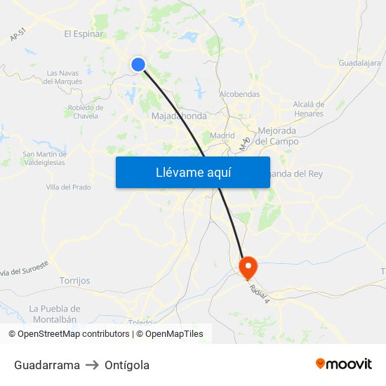 Guadarrama to Ontígola map