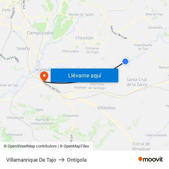 Villamanrique De Tajo to Ontígola map