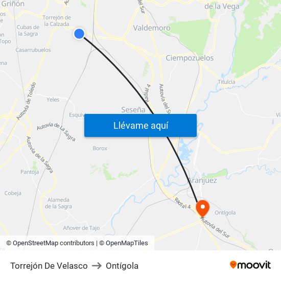 Torrejón De Velasco to Ontígola map