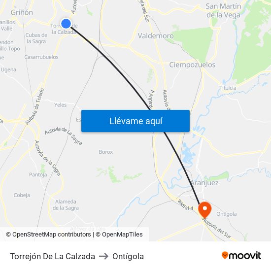 Torrejón De La Calzada to Ontígola map