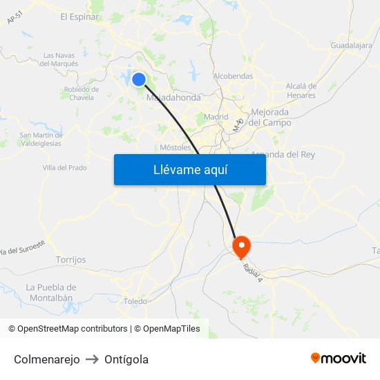 Colmenarejo to Ontígola map