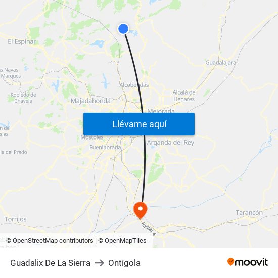 Guadalix De La Sierra to Ontígola map