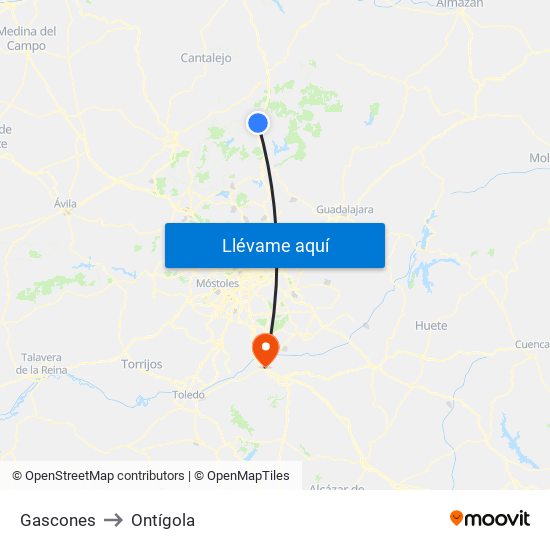 Gascones to Ontígola map
