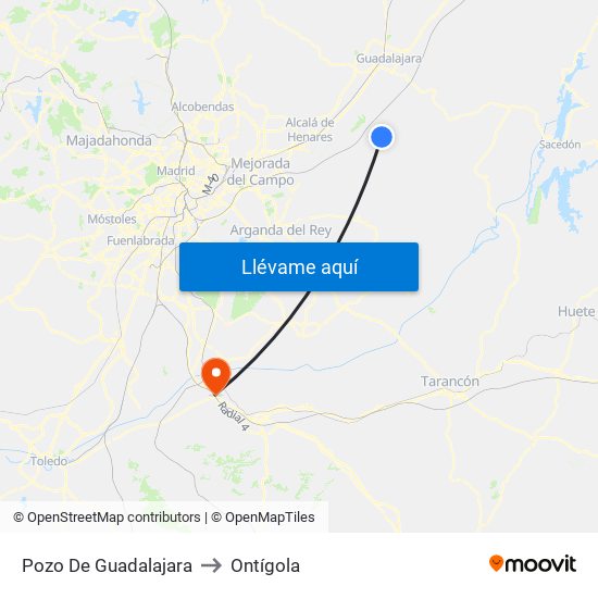 Pozo De Guadalajara to Ontígola map