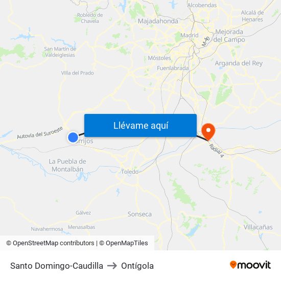 Santo Domingo-Caudilla to Ontígola map