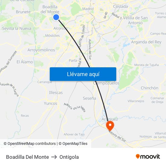 Boadilla Del Monte to Ontígola map
