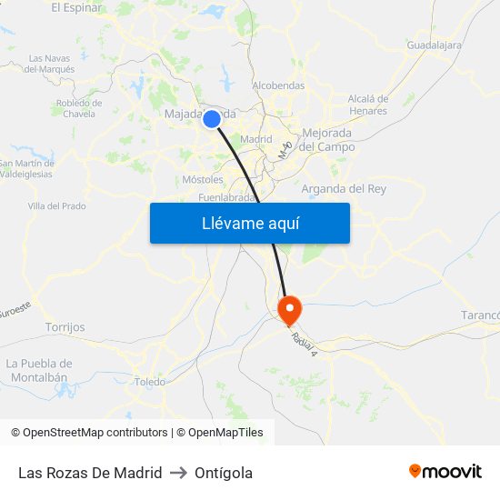 Las Rozas De Madrid to Ontígola map