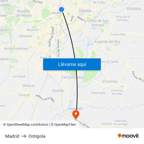 Madrid to Ontígola map