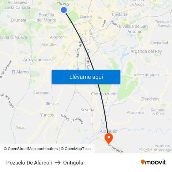 Pozuelo De Alarcón to Ontígola map