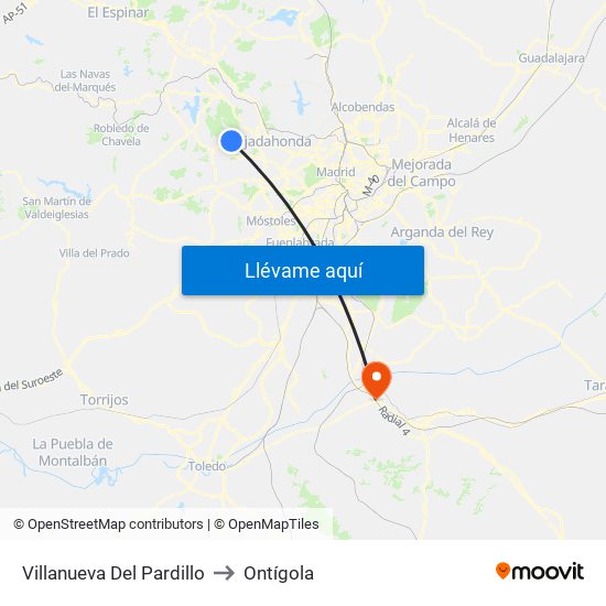 Villanueva Del Pardillo to Ontígola map