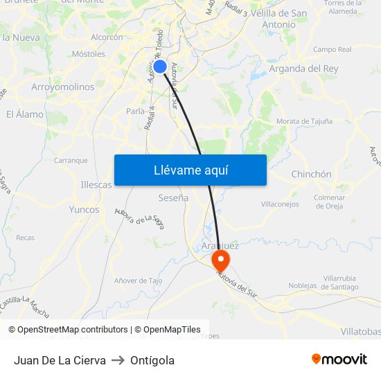 Juan De La Cierva to Ontígola map