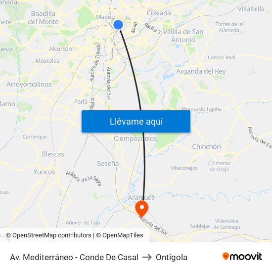 Av. Mediterráneo - Conde De Casal to Ontígola map