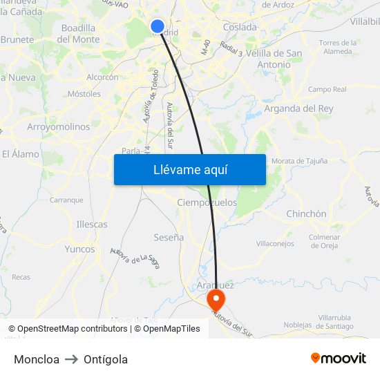 Moncloa to Ontígola map