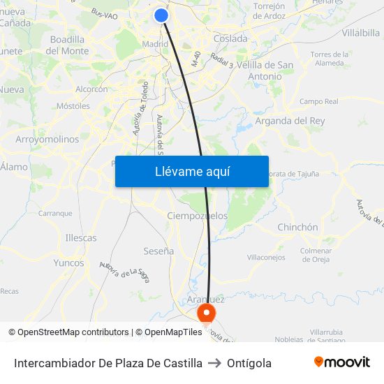 Intercambiador De Plaza De Castilla to Ontígola map