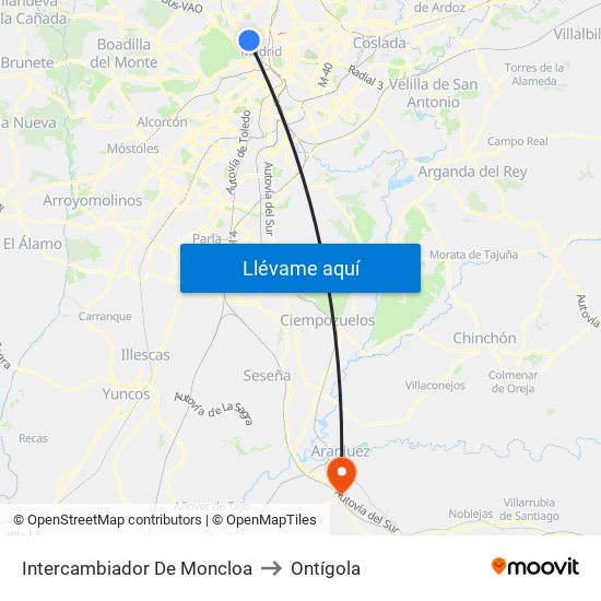 Intercambiador De Moncloa to Ontígola map