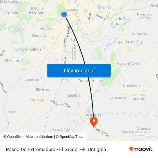 Paseo De Extremadura - El Greco to Ontígola map